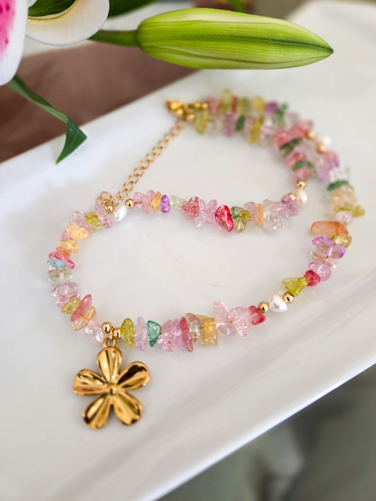 Cristal flower necklece