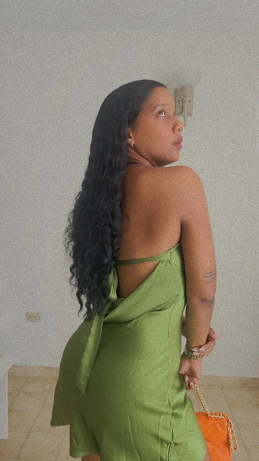 Satin green dress