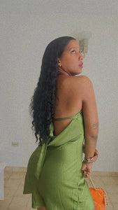 Satin green dress